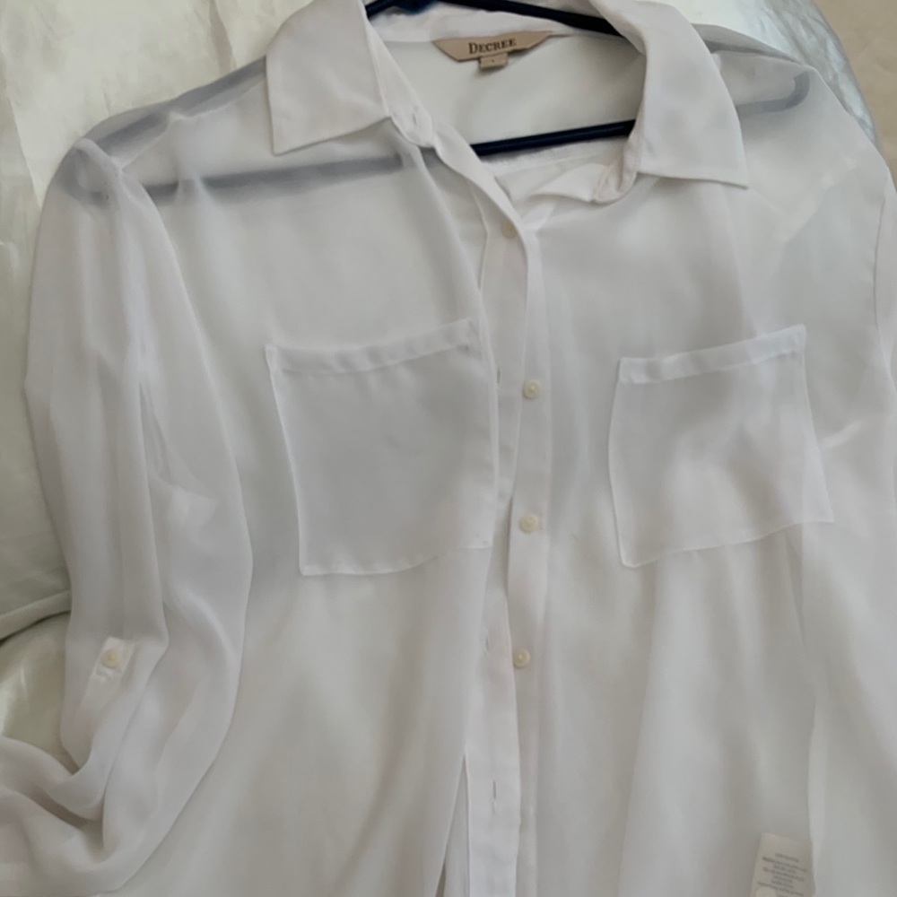 White long sleeve sheer top.